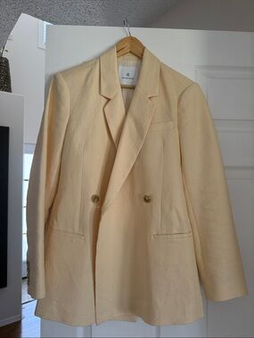 Anine Bing Kaia Double Breasted Butter Yellow Linen Blazer